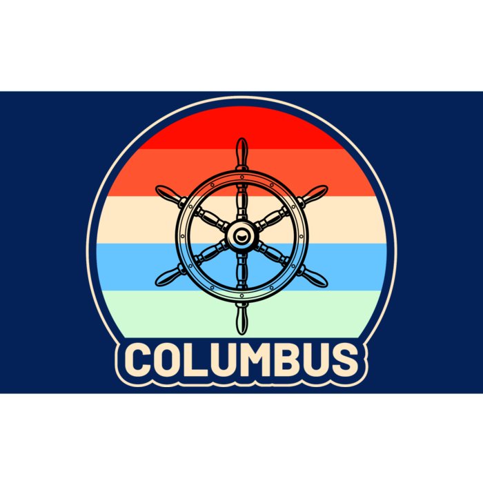 Retro Columbus Ship Wheel Bumper Sticker