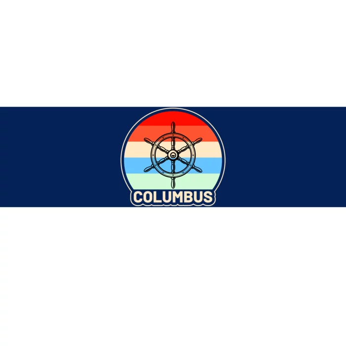 Retro Columbus Ship Wheel Bumper Sticker