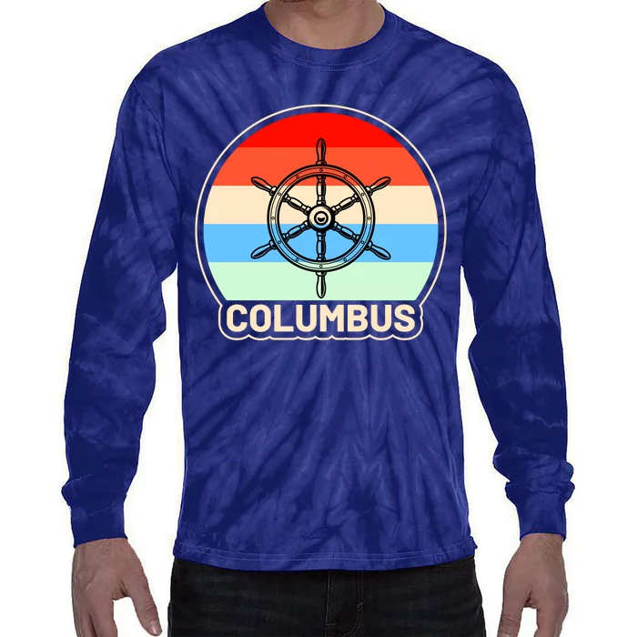 Retro Columbus Ship Wheel Tie-Dye Long Sleeve Shirt