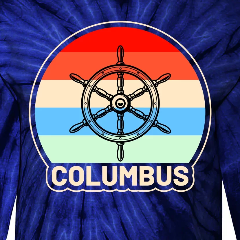 Retro Columbus Ship Wheel Tie-Dye Long Sleeve Shirt