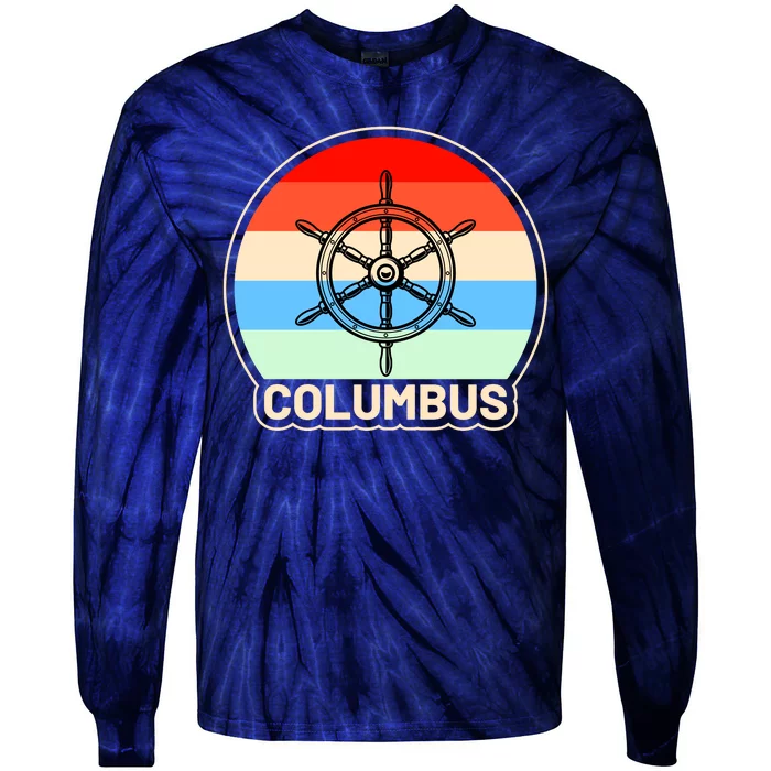 Retro Columbus Ship Wheel Tie-Dye Long Sleeve Shirt