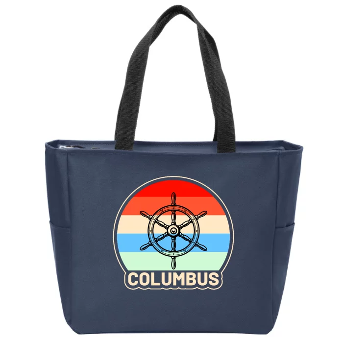 Retro Columbus Ship Wheel Zip Tote Bag