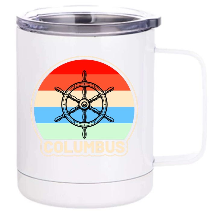 Retro Columbus Ship Wheel Front & Back 12oz Stainless Steel Tumbler Cup