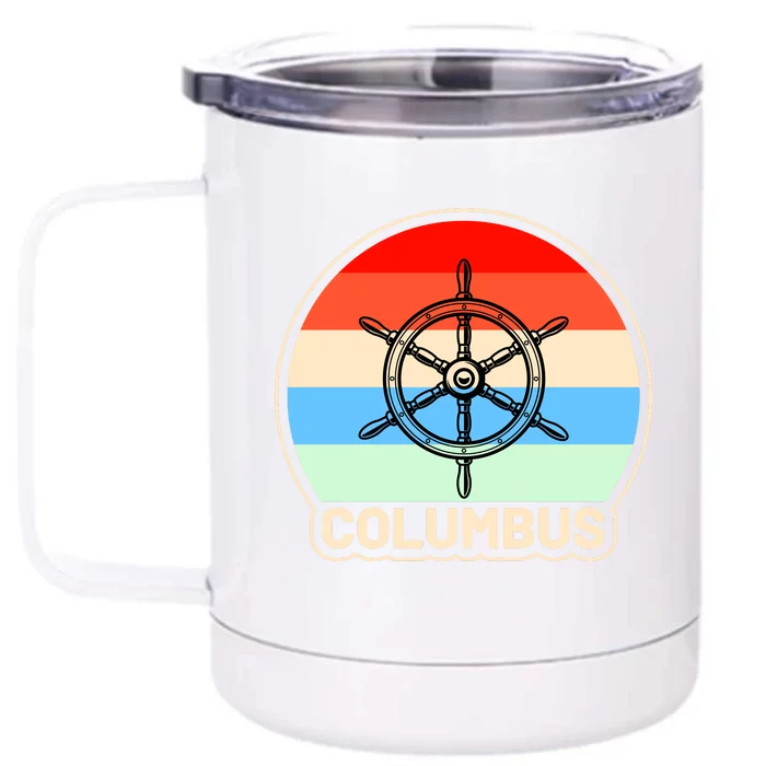 Retro Columbus Ship Wheel Front & Back 12oz Stainless Steel Tumbler Cup