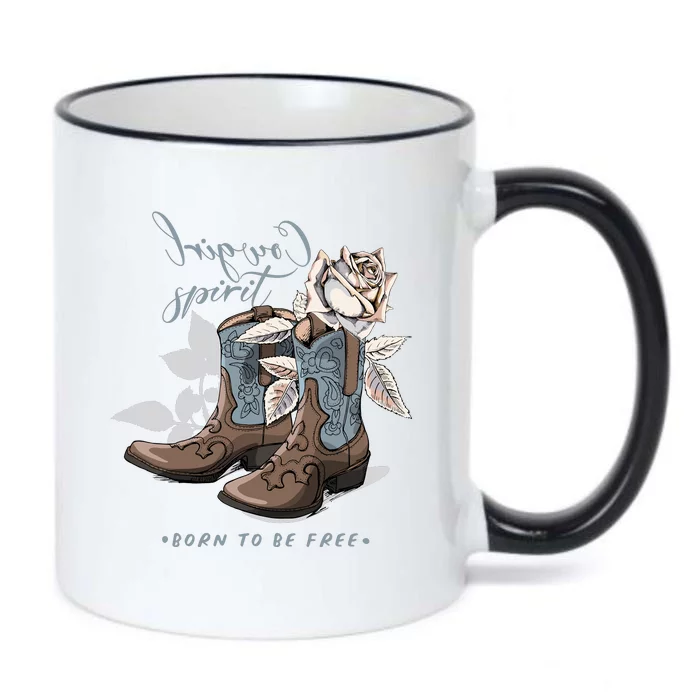 Reverse Cowgirl Spirit Born To Be Free Boots Black Color Changing Mug