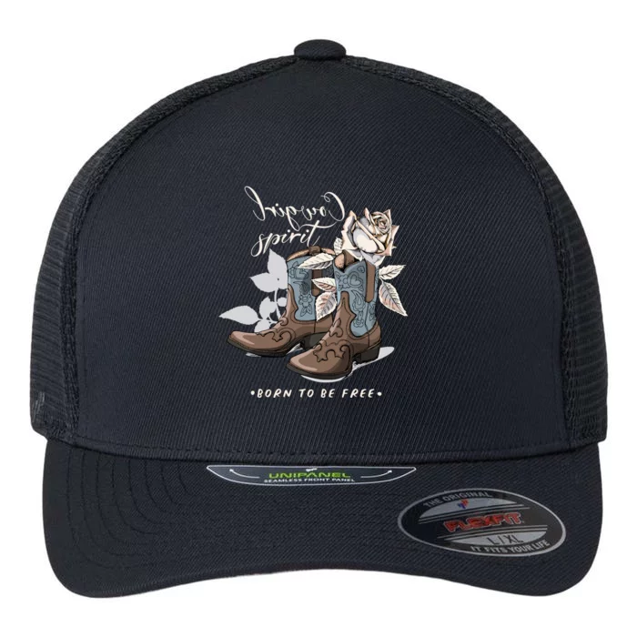 Reverse Cowgirl Spirit Born To Be Free Boots Flexfit Unipanel Trucker Cap