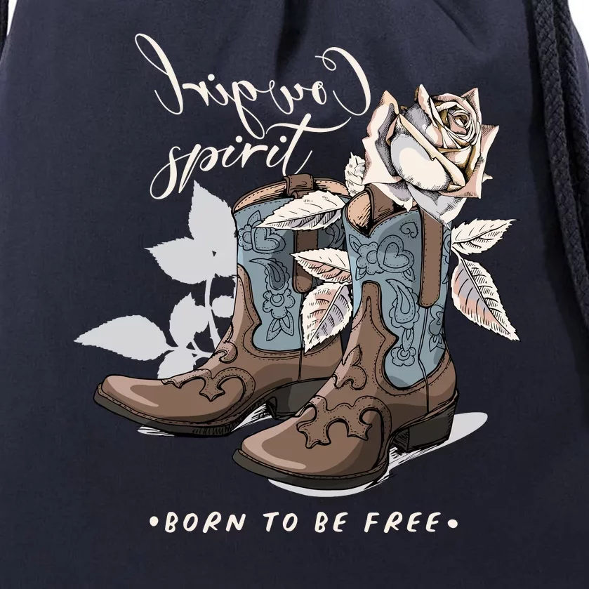 Reverse Cowgirl Spirit Born To Be Free Boots Drawstring Bag