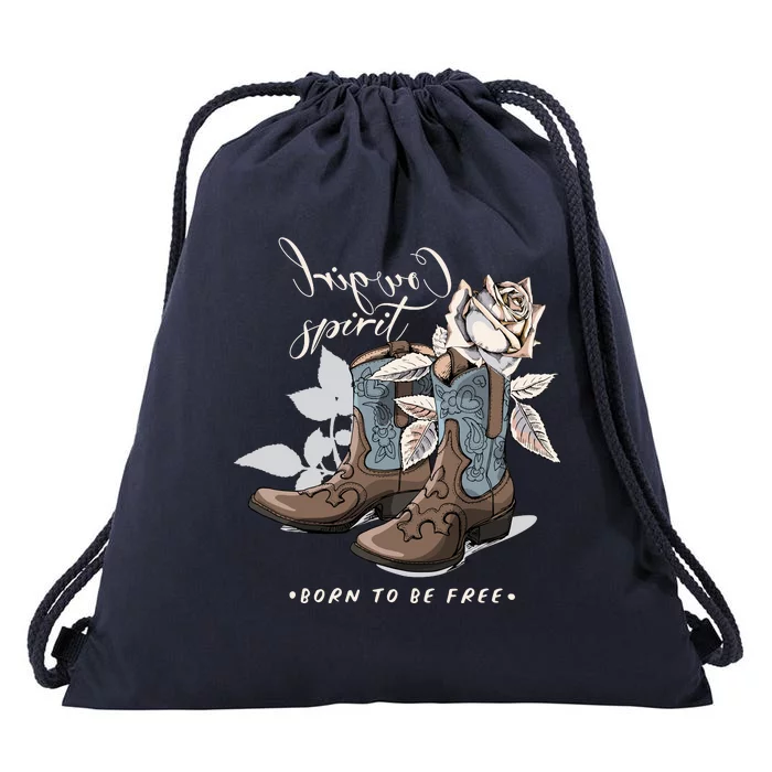 Reverse Cowgirl Spirit Born To Be Free Boots Drawstring Bag