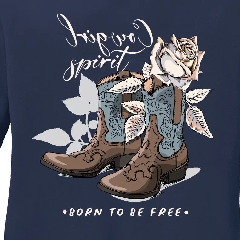 Reverse Cowgirl Spirit Born To Be Free Boots Ladies Long Sleeve Shirt