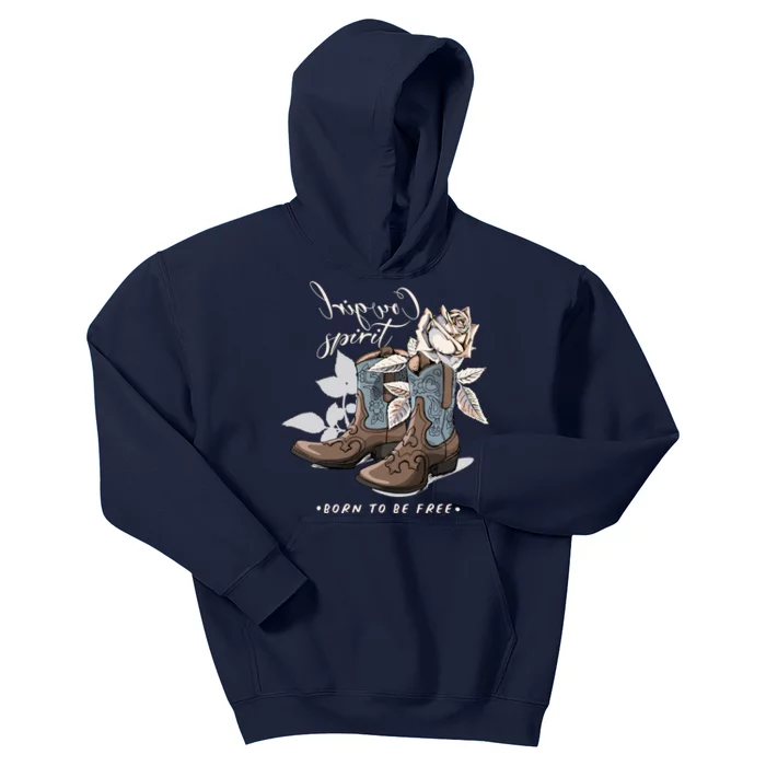 Reverse Cowgirl Spirit Born To Be Free Boots Kids Hoodie