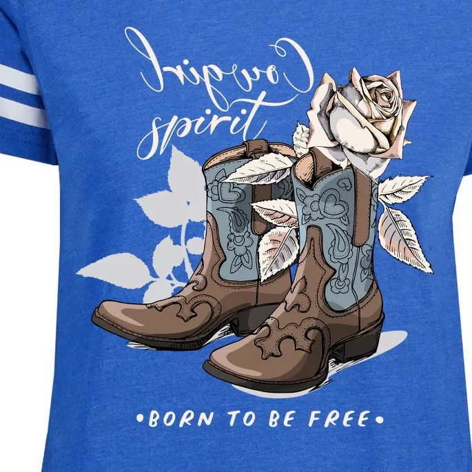 Reverse Cowgirl Spirit Born To Be Free Boots Enza Ladies Jersey Football T-Shirt