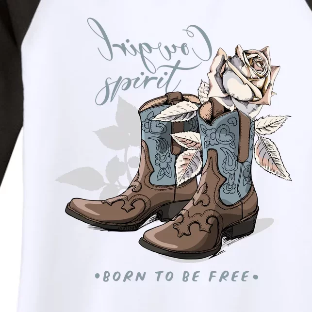 Reverse Cowgirl Spirit Born To Be Free Boots Women's Tri-Blend 3/4-Sleeve Raglan Shirt