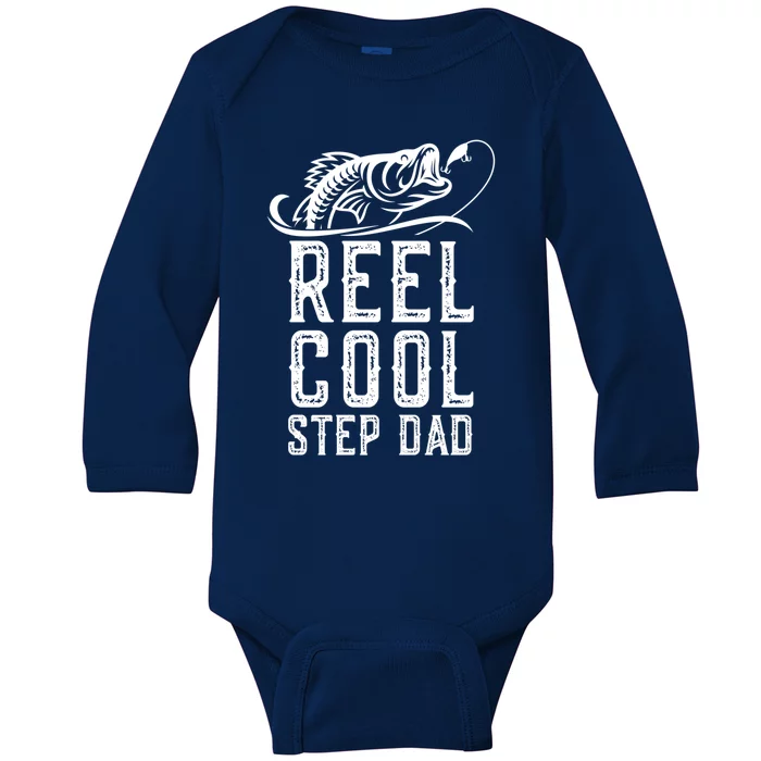 Reel Cool Stepmeaningful Giftdad Fishing Fisher Funny Retro Stepdad Gift Baby Long Sleeve Bodysuit