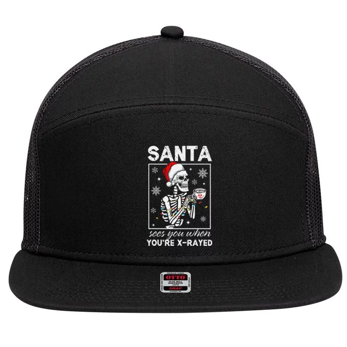 Radiology Christmas Skeleton Santa Rad Tech Xray Tech 7 Panel Mesh Trucker Snapback Hat