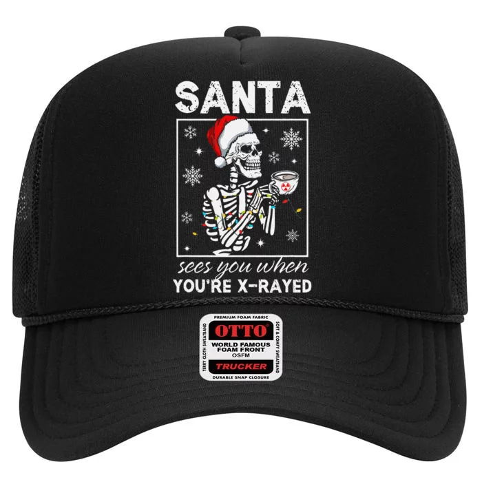 Radiology Christmas Skeleton Santa Rad Tech Xray Tech High Crown Mesh Trucker Hat