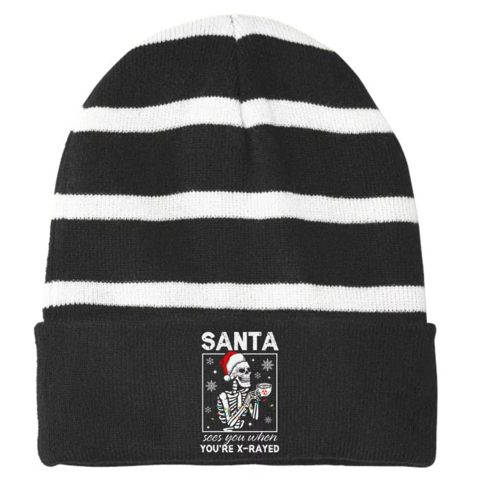 Radiology Christmas Skeleton Santa Rad Tech Xray Tech Striped Beanie with Solid Band