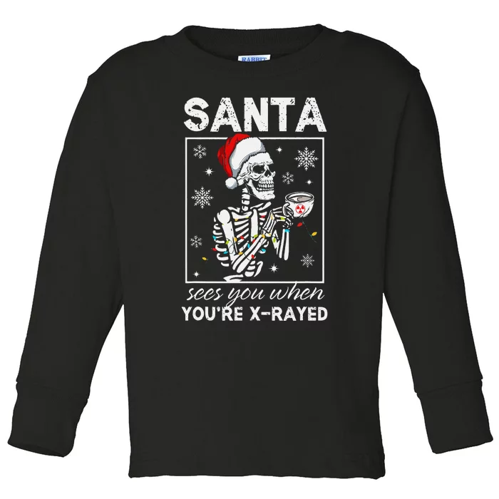 Radiology Christmas Skeleton Santa Rad Tech Xray Tech Toddler Long Sleeve Shirt