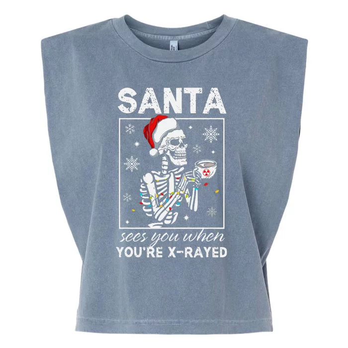 Radiology Christmas Skeleton Santa Rad Tech Xray Tech Garment-Dyed Women's Muscle Tee