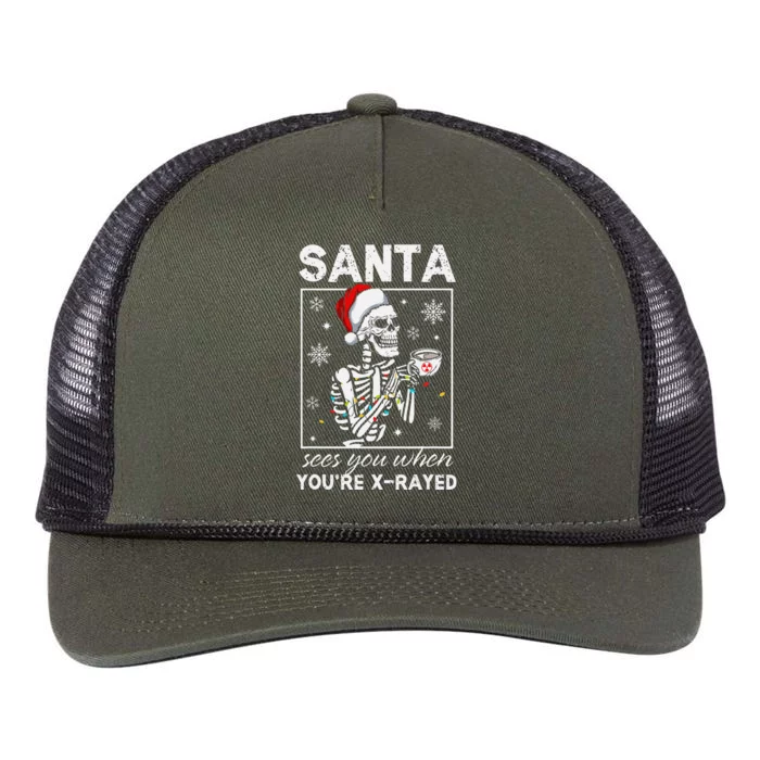 Radiology Christmas Skeleton Santa Rad Tech Xray Tech Retro Rope Trucker Hat Cap