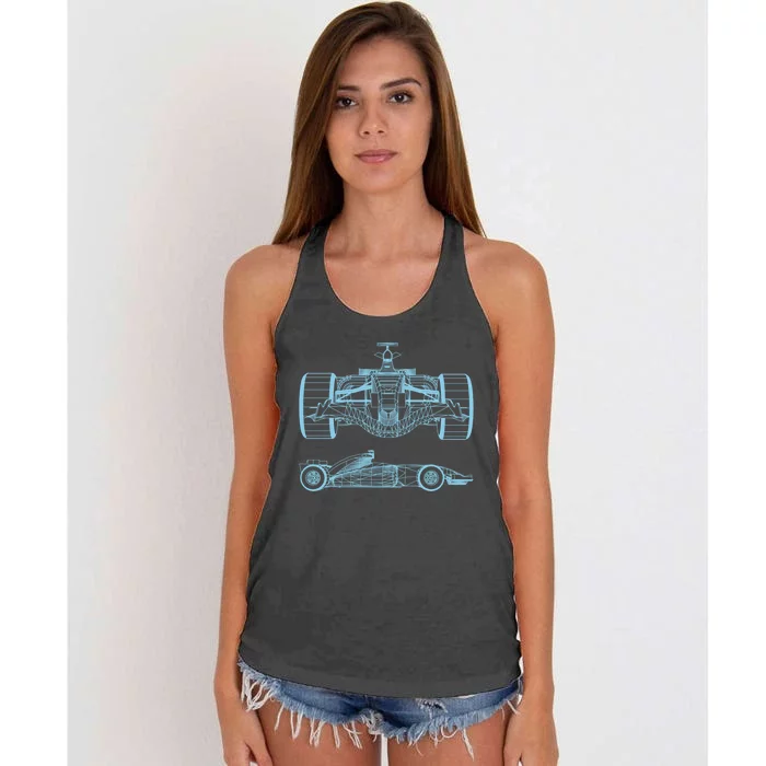 Racing Car Schematic Engineer Formula Team Fan Women's Knotted Racerback Tank