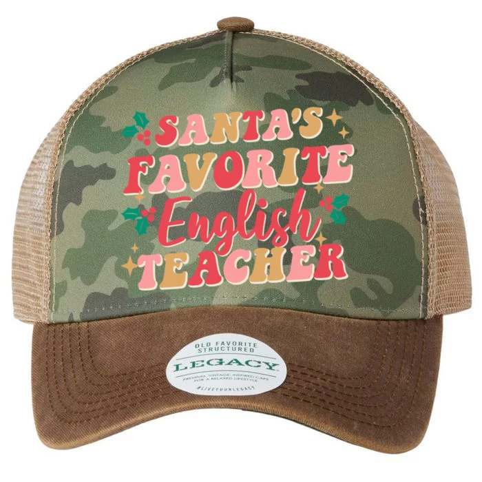 Retro Christmas School Santas Favorite English Teacher Gift Legacy Tie Dye Trucker Hat