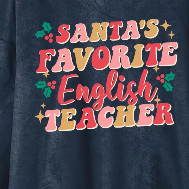 Retro Christmas School Santas Favorite English Teacher Gift Hooded Wearable Blanket