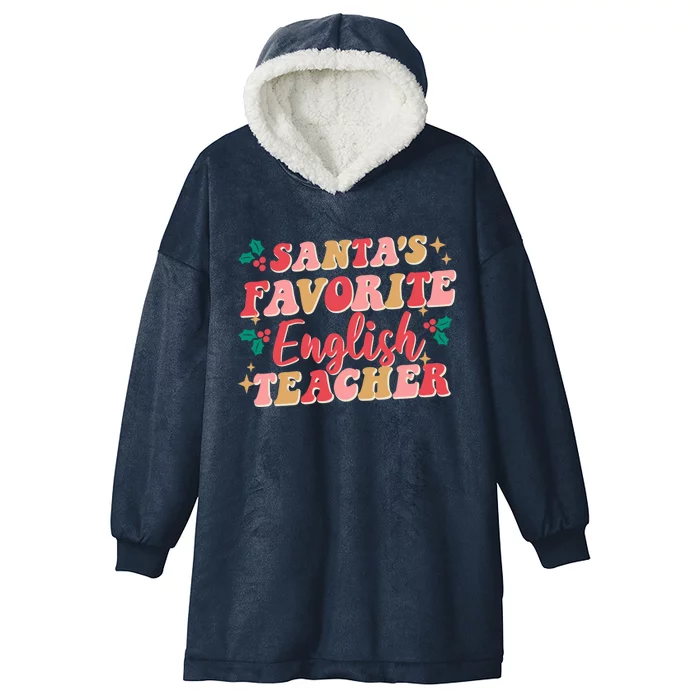 Retro Christmas School Santas Favorite English Teacher Gift Hooded Wearable Blanket