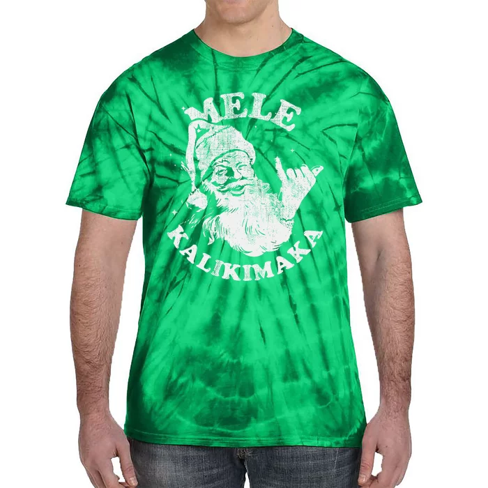 Retro Christmas Surf Mele Kalikimaka Santa Shaka Hawaii Tie-Dye T-Shirt