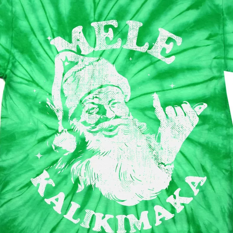 Retro Christmas Surf Mele Kalikimaka Santa Shaka Hawaii Tie-Dye T-Shirt