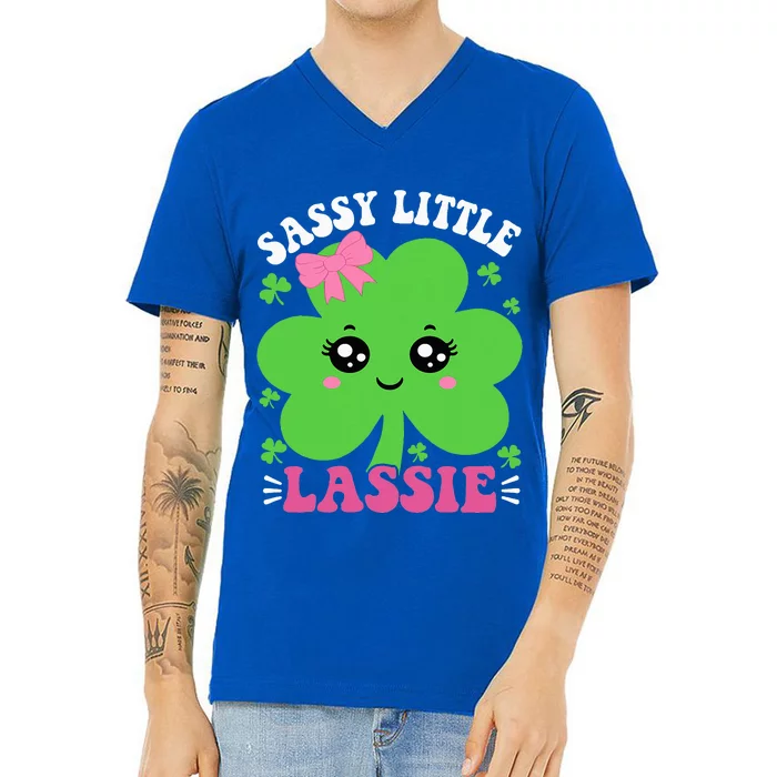 Retro Cute St Patricks Day Sassy Little Lassie V-Neck T-Shirt