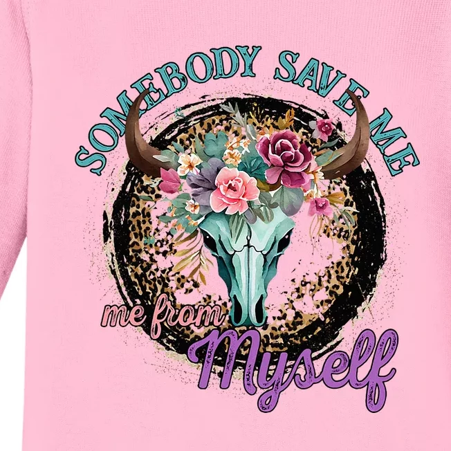 Retro Cowgirl Somebody Save Me Country Music Baby Long Sleeve Bodysuit