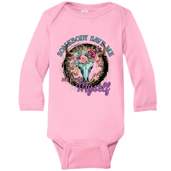 Retro Cowgirl Somebody Save Me Country Music Baby Long Sleeve Bodysuit