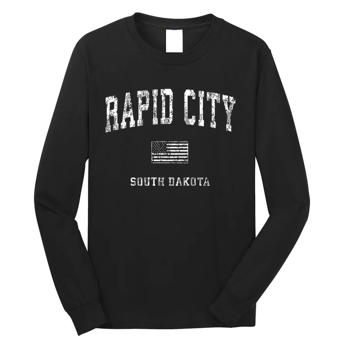 Rapid City South Dakota Sd Vintage American Flag Long Sleeve Shirt