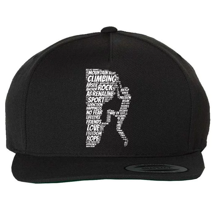 Rock Climbing Shape Typography Wool Snapback Cap