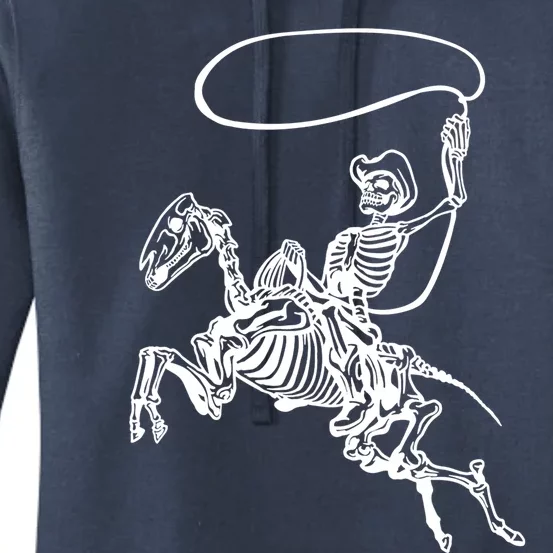 Retro Cow Skeleton Lassoing Western Country Horse Lovers Cute Gift Women's Pullover Hoodie