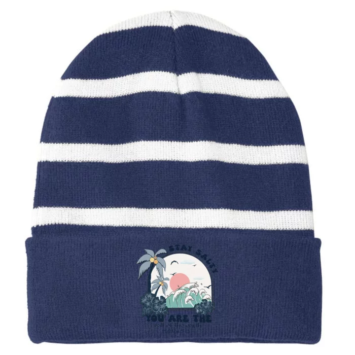 Retro Christian Stay Salty Striped Beanie with Solid Band