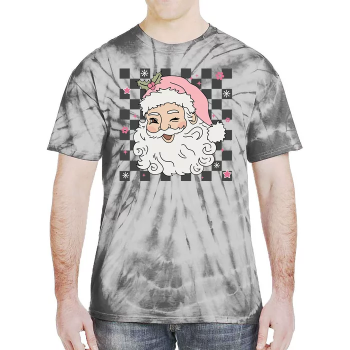 Retro Cute Santa Claus Pink Christmas Design Tie-Dye T-Shirt