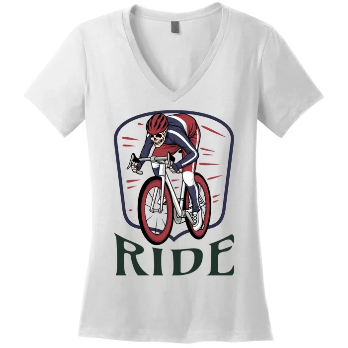 Ride Cycle Skeleton Women's V-Neck T-Shirt