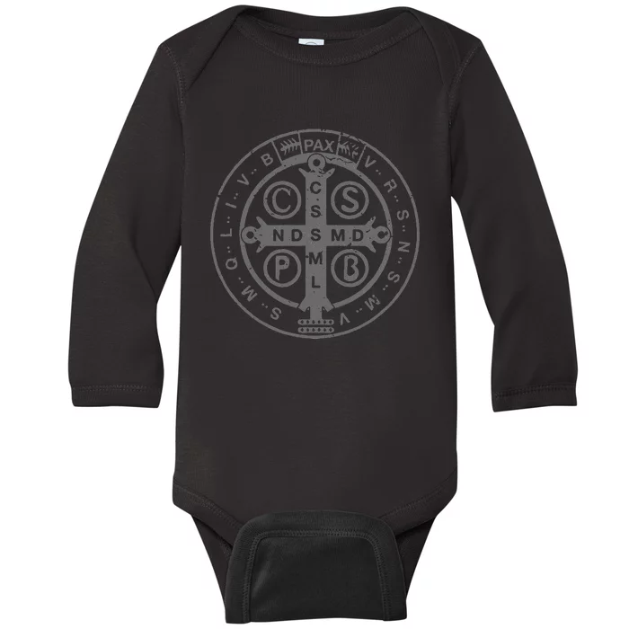 Religious Catholic St. Benedict Medal Christian Baby Long Sleeve Bodysuit