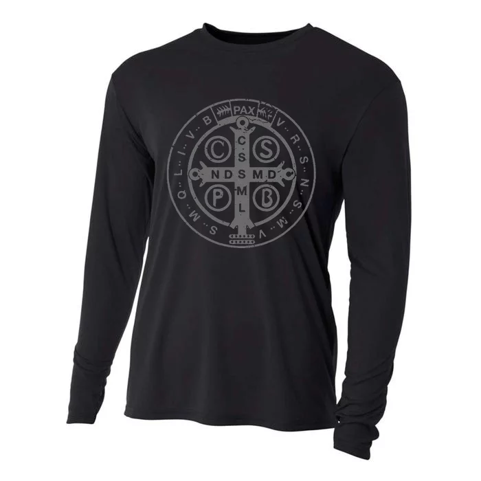 Religious Catholic St. Benedict Medal Christian Cooling Performance Long Sleeve Crew