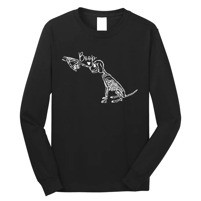 Retro Cute Skeleton Hand Boop Dog Funny Halloween Long Sleeve Shirt