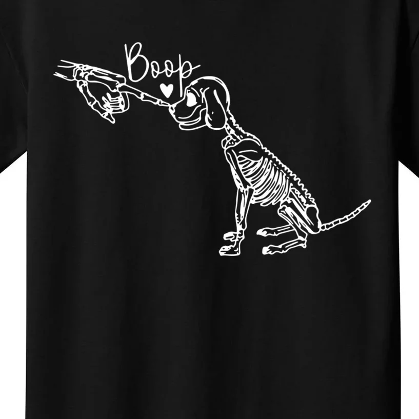 Retro Cute Skeleton Hand Boop Dog Funny Halloween Kids T-Shirt