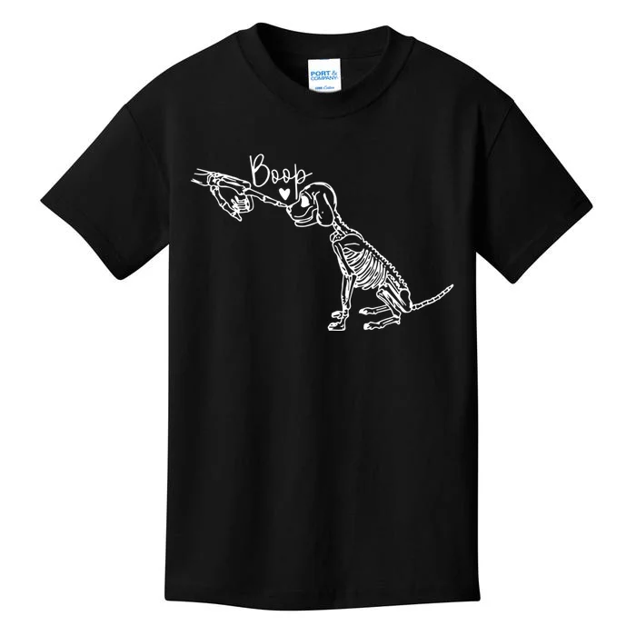 Retro Cute Skeleton Hand Boop Dog Funny Halloween Kids T-Shirt