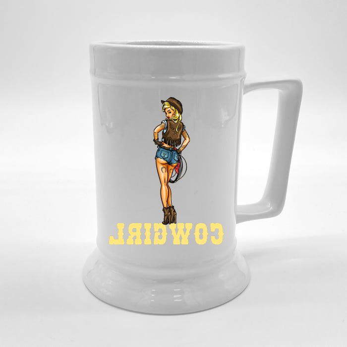 Reverse Cowgirl Sexy Lady Logo Front & Back Beer Stein