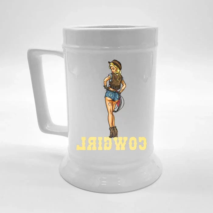 Reverse Cowgirl Sexy Lady Logo Front & Back Beer Stein