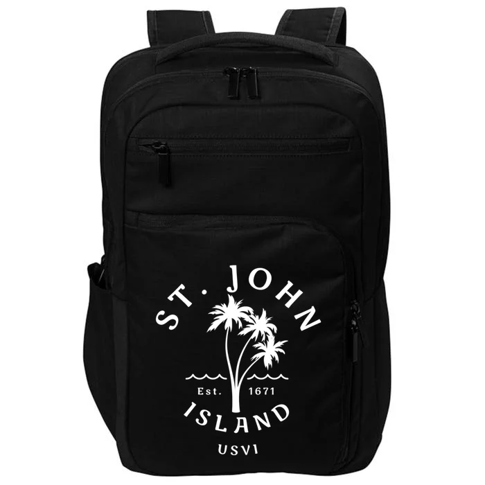 Retro Cool St John Usvi Beach Palm Tree Novelty Souvenir Gift Impact Tech Backpack