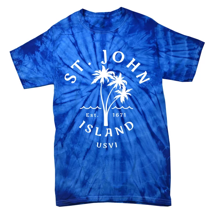 Retro Cool St John Usvi Beach Palm Tree Novelty Souvenir Gift Tie-Dye T-Shirt