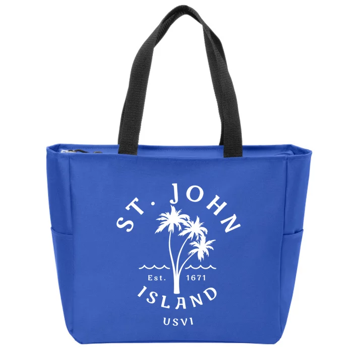 Retro Cool St John Usvi Beach Palm Tree Novelty Souvenir Gift Zip Tote Bag