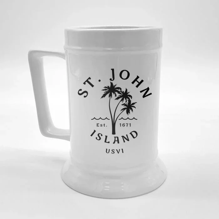 Retro Cool St John Usvi Beach Palm Tree Novelty Souvenir Gift Front & Back Beer Stein