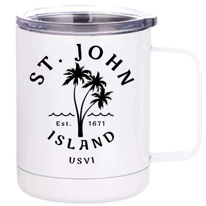 Retro Cool St John Usvi Beach Palm Tree Novelty Souvenir Gift Front & Back 12oz Stainless Steel Tumbler Cup